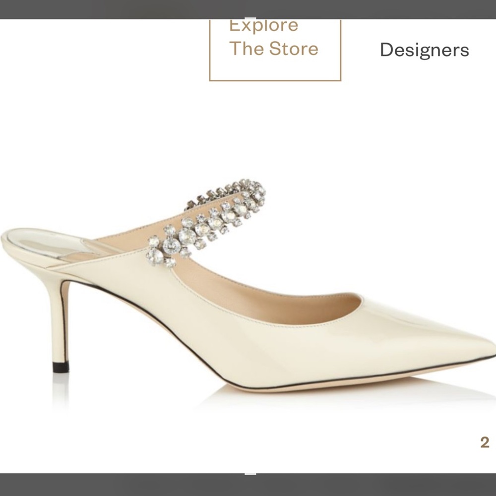 Jimmy Choo Bing 65 Cream Patent Leather Crystal Strap Mule Heels